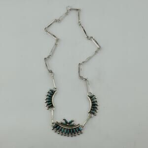 Vintage EDDAKIE Sterling Silver Turquoise Necklace Native American 14” 12g Zuni